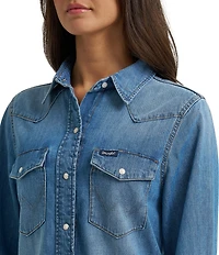 Wrangler® Flap Pocket Long Sleeve Denim Western Shirt