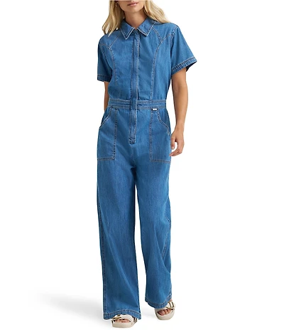 Wrangler Garage Point Collar Short Sleeve Denim Coverall