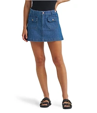 Wrangler High Rise Flap Front Pocket A-Line Denim Mini Skirt