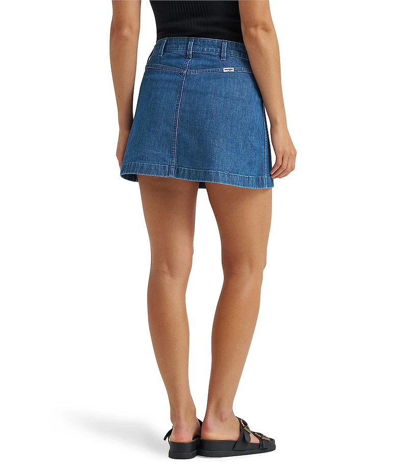 Wrangler High Rise Flap Front Pocket A-Line Denim Mini Skirt