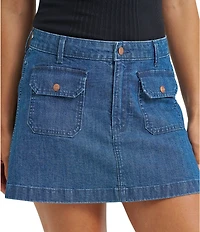 Wrangler High Rise Flap Front Pocket A-Line Denim Mini Skirt