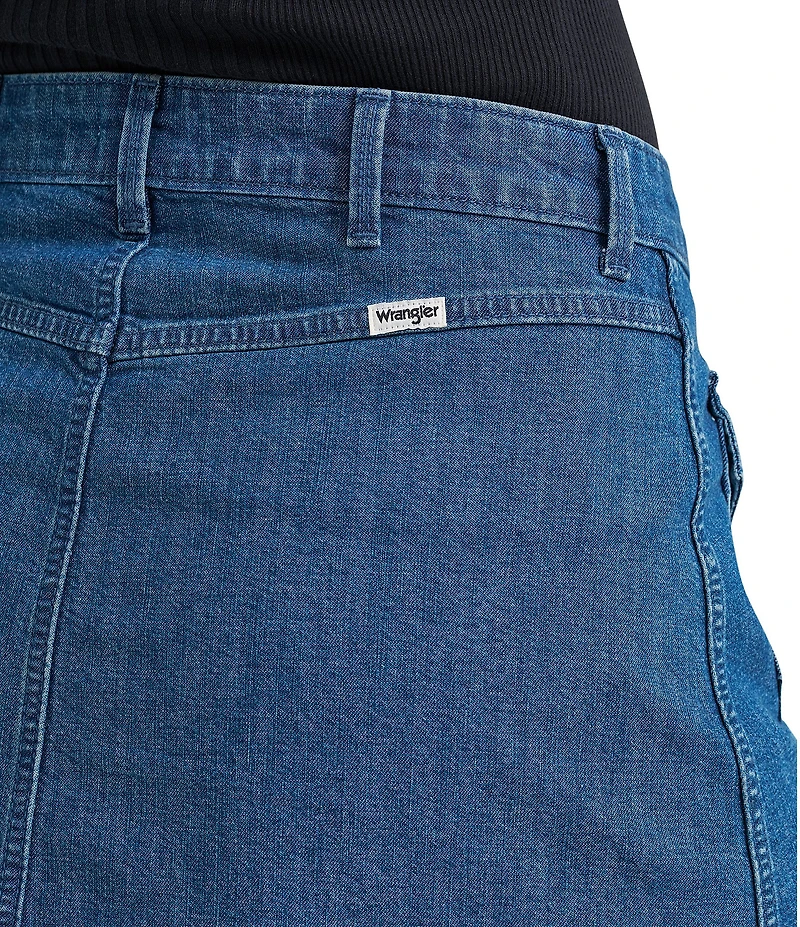 Wrangler High Rise Flap Front Pocket A-Line Denim Mini Skirt