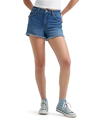 Wrangler® High Rise Frayed Denim Shorts