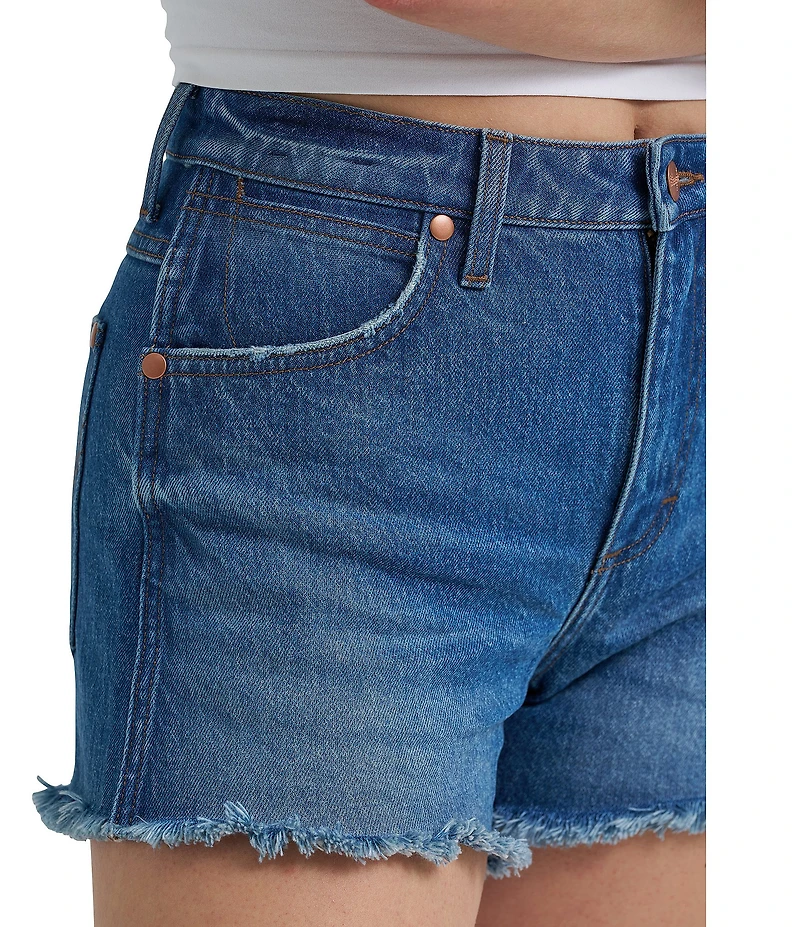 Wrangler® High Rise Frayed Denim Shorts