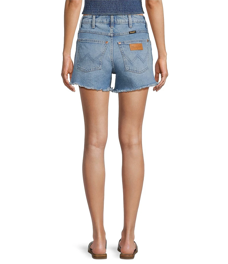 Wrangler® High Rise Frayed Denim Shorts