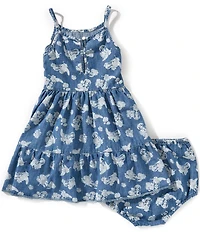Wrangler® Little Girls Sleeveless Western-Inspired-Printed Denim Dress