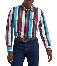 Wrangler® Long Sleeve Brushpopper Striped Denim Western Shirt