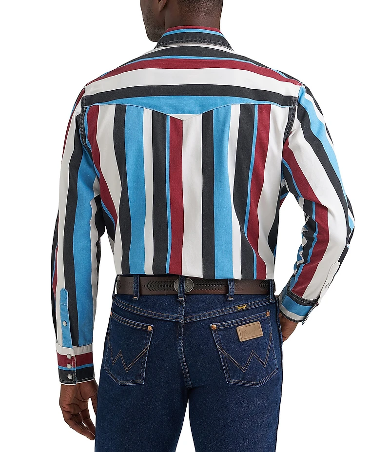 Wrangler® Long Sleeve Brushpopper Striped Denim Western Shirt
