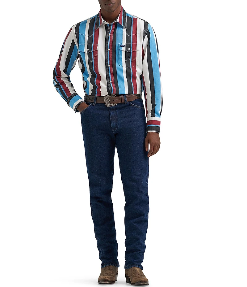 Wrangler® Long Sleeve Brushpopper Striped Denim Western Shirt