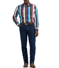 Wrangler® Long Sleeve Brushpopper Striped Denim Western Shirt