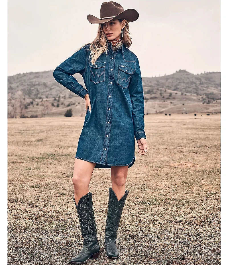 Wrangler® Long Sleeve Denim Shirt Dress