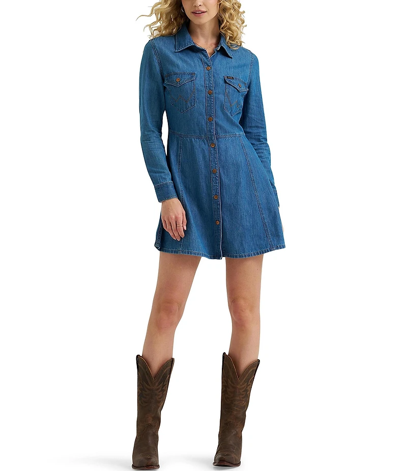 Wrangler® Long Sleeve Fit and Flare Dress