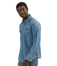 Wrangler® Long Sleeve Iconic Cowboy Washed Denim Shirt