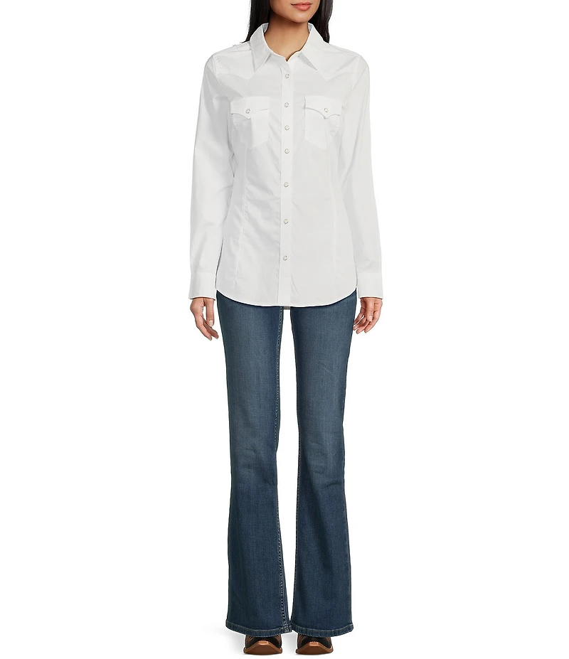 Wrangler® Long Sleeve Pointed-Front-And-Back Yoke Western Shirt