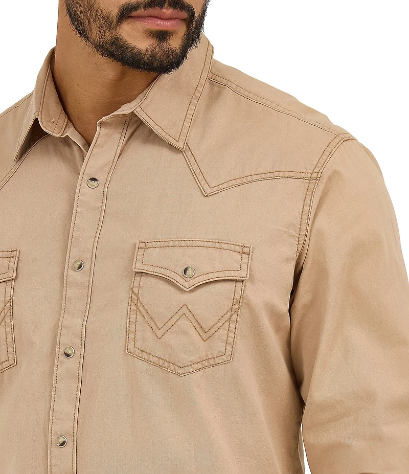 Wrangler® Long Sleeve Retro® Premium Solid Woven Shirt