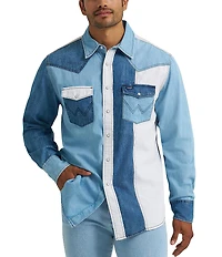 Wrangler® Long Sleeve Striped Denim Western Shirt