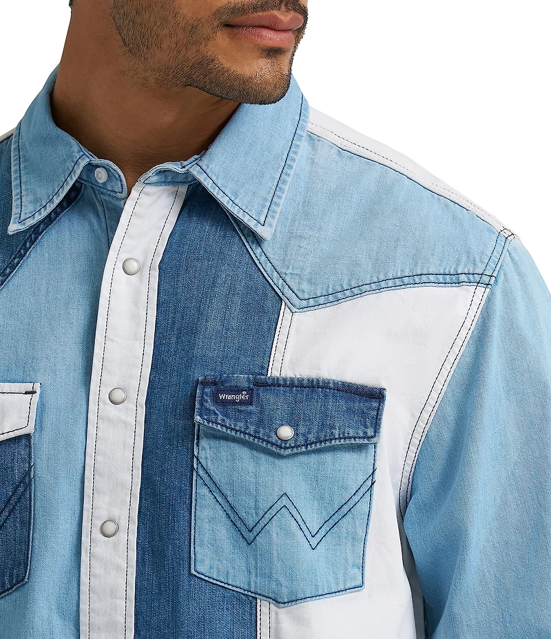 Wrangler® Long Sleeve Striped Denim Western Shirt