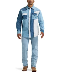 Wrangler® Long Sleeve Striped Denim Western Shirt