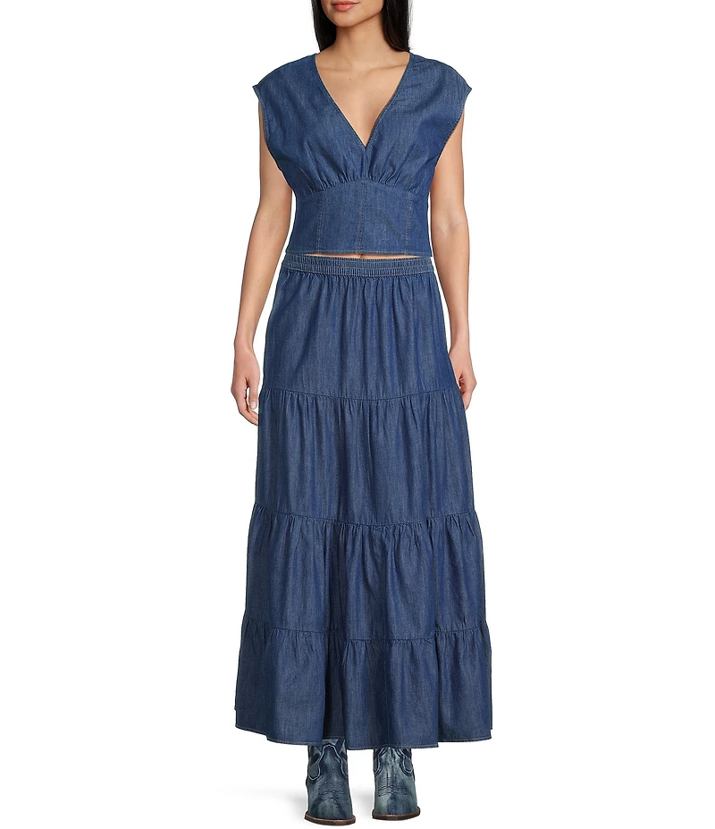 Wrangler® Long Tiered Denim Skirt