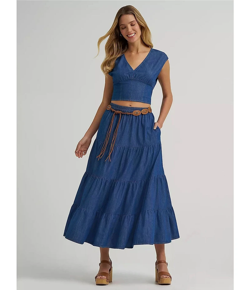 Wrangler® Long Tiered Denim Skirt