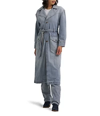 Wrangler® Notch Collar Long Sleeve Belted Denim Trench