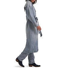Wrangler® Notch Collar Long Sleeve Belted Denim Trench