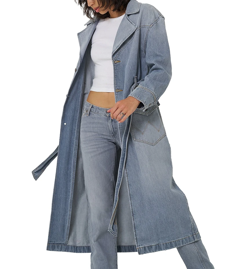 Wrangler® Notch Collar Long Sleeve Belted Denim Trench