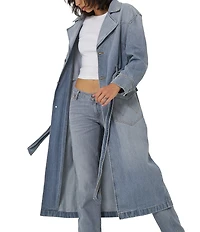 Wrangler® Notch Collar Long Sleeve Belted Denim Trench