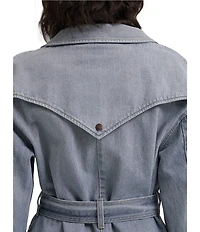 Wrangler® Notch Collar Long Sleeve Belted Denim Trench
