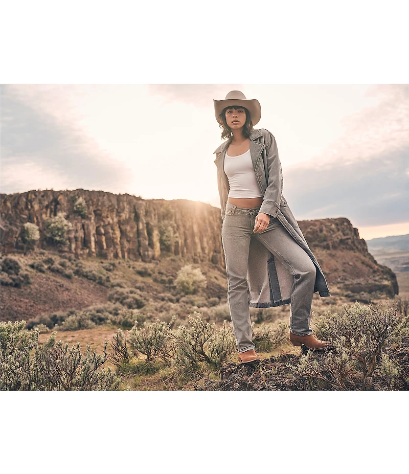Wrangler® Notch Collar Long Sleeve Belted Denim Trench