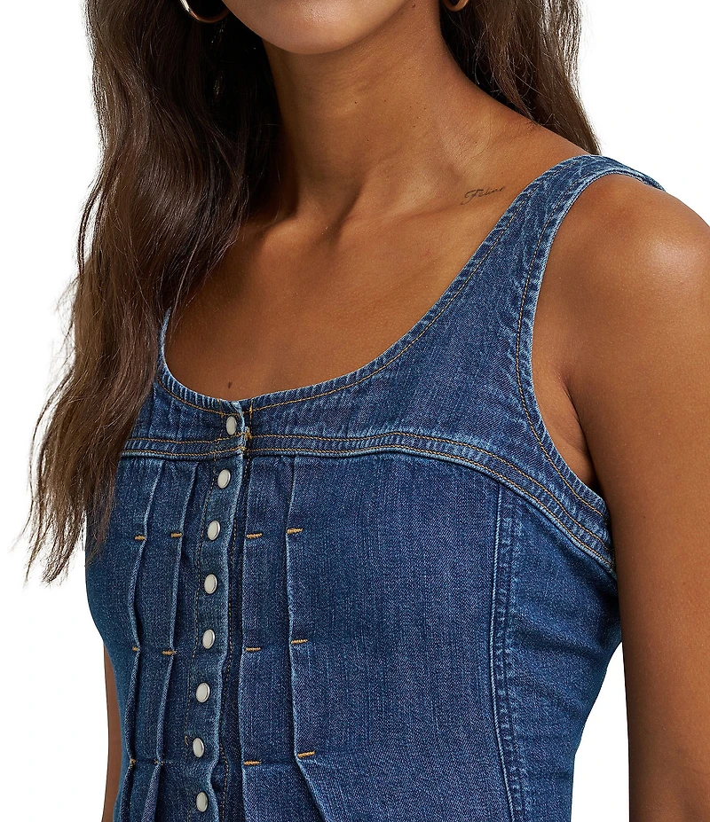 Wrangler Pleated Scoop Neck Sleeveless Button Front Denim Corset Top