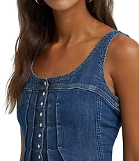 Wrangler Pleated Scoop Neck Sleeveless Button Front Denim Corset Top