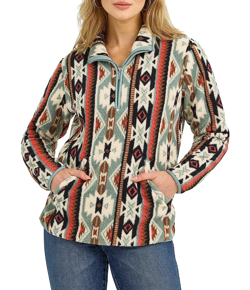 Wrangler® Printed Long Sleeve Sherpa Quarter-Zip