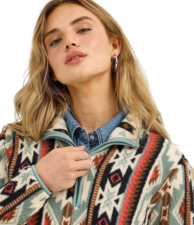 Wrangler® Printed Long Sleeve Sherpa Quarter-Zip