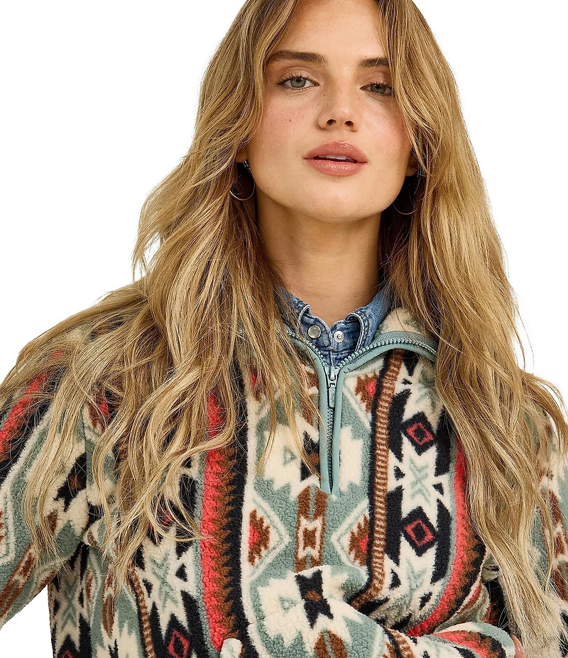 Wrangler® Printed Long Sleeve Sherpa Quarter-Zip