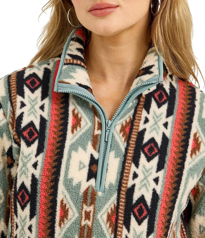 Wrangler® Printed Long Sleeve Sherpa Quarter-Zip
