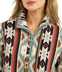 Wrangler® Printed Long Sleeve Sherpa Quarter-Zip