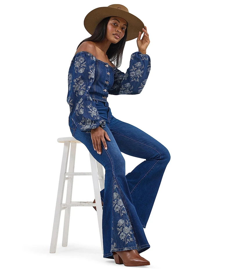 Wrangler® Retro® Floral Sleeve Denim Shirt