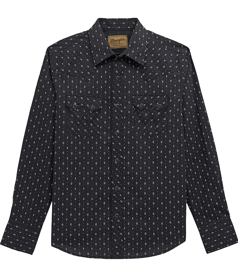 Wrangler® Retro® Geometric Printed Sawtooth Pocket Long Sleeve Woven Shirt