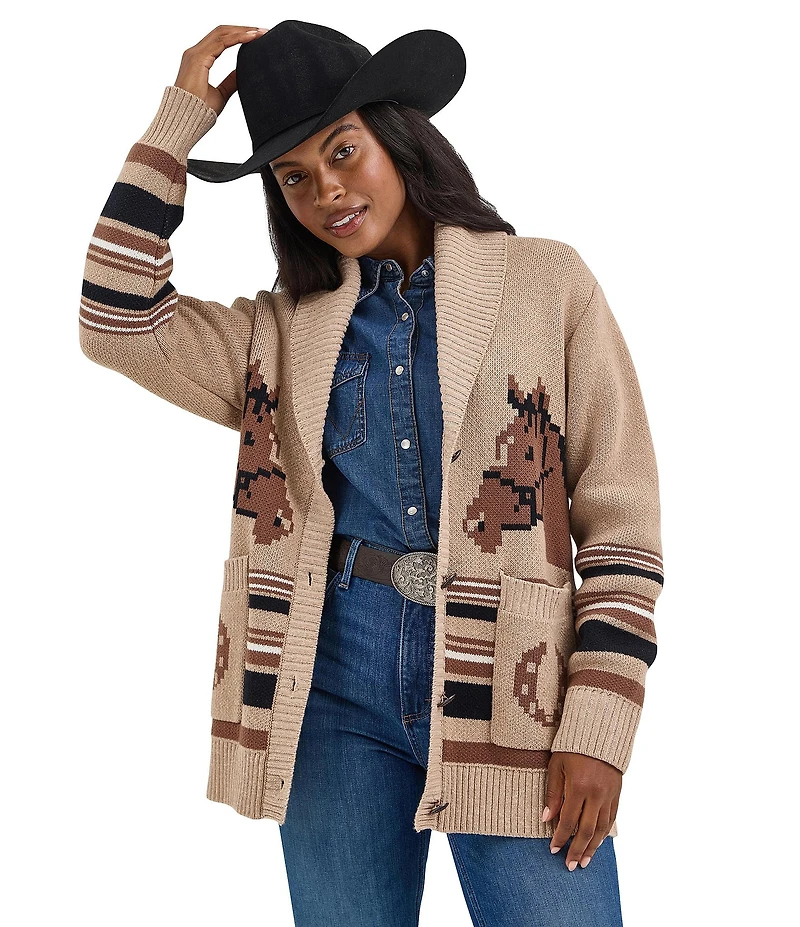 Wrangler® Retro® Horse Head Long Sleeve Sweater Knit Cardigan