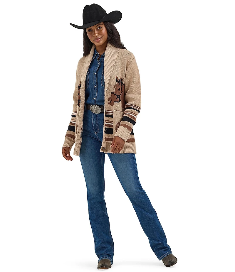 Wrangler® Retro® Horse Head Long Sleeve Sweater Knit Cardigan