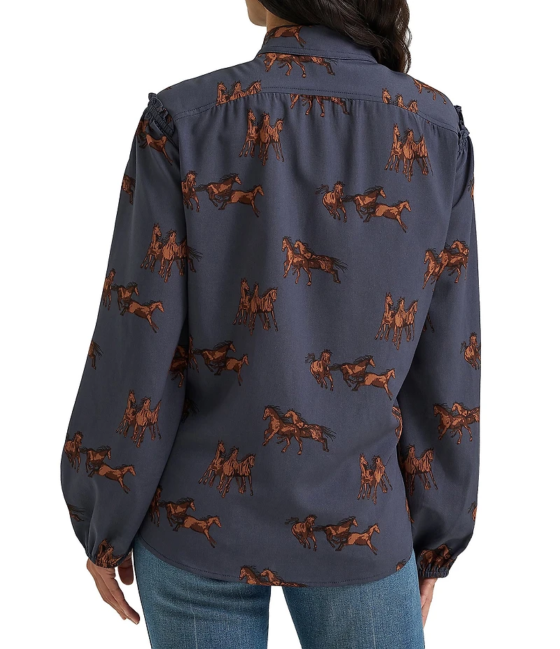 Wrangler® Retro® Horse Printed Long Sleeve Woven Western Shirt