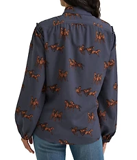 Wrangler® Retro® Horse Printed Long Sleeve Woven Western Shirt