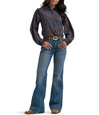 Wrangler® Retro® Horse Printed Long Sleeve Woven Western Shirt