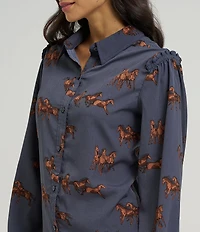 Wrangler® Retro® Horse Printed Long Sleeve Woven Western Shirt