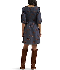 Wrangler® Retro® Horse Printed Puffed Sleeve Chiffon Dress
