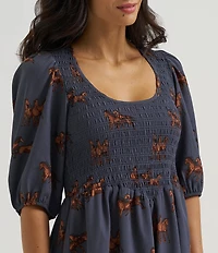 Wrangler® Retro® Horse Printed Puffed Sleeve Chiffon Dress