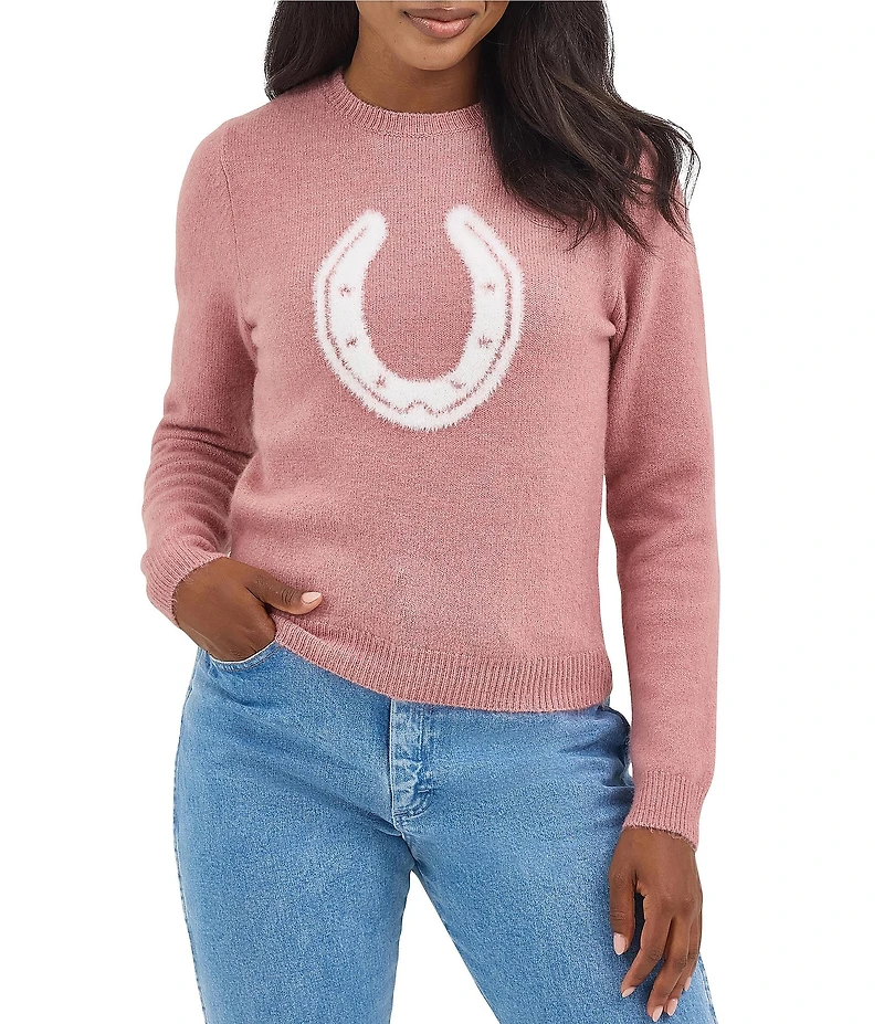 Wrangler® Retro® Horseshoe Long Sleeve Eyelash Yarn Sweater