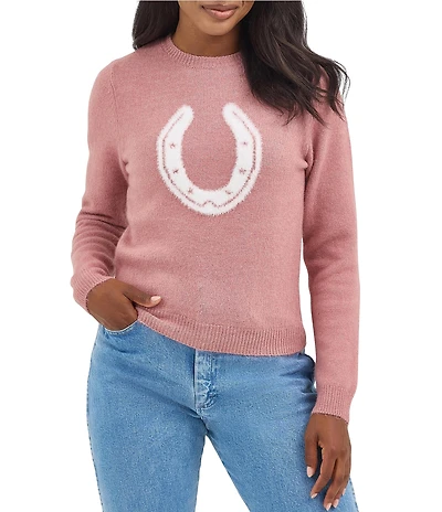 Wrangler® Retro® Horseshoe Long Sleeve Eyelash Yarn Sweater