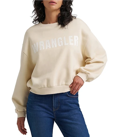 Wrangler® Retro® Logo Satin Applique Long Sleeve Fleece Sweatshirt
